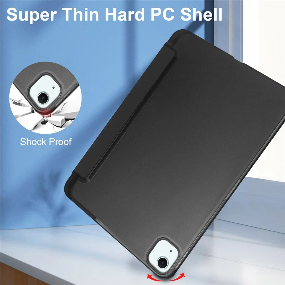 For iPad Air 13 (2026) / (2025) / (2024) Case PU Leather Smart Tablet Cover Smooth Matte Back, Built-In Pencil Holder - Black - 6