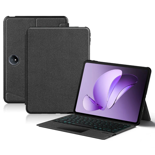 For Oppo Pad 3 Leather Case + Bluetooth-Compatible Keyboard with Backlight Trackpad - 1