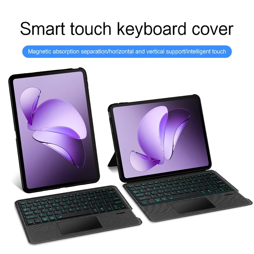 For Oppo Pad 3 Leather Case + Bluetooth-Compatible Keyboard with Backlight Trackpad - 4
