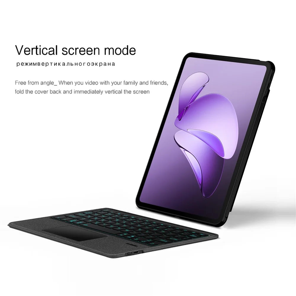 For Oppo Pad 3 Leather Case + Bluetooth-Compatible Keyboard with Backlight Trackpad - 7