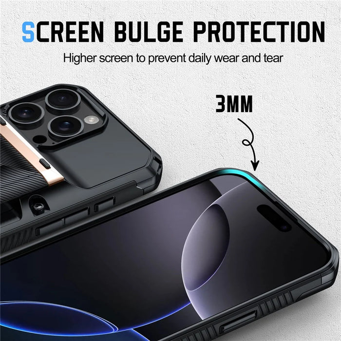 For iPhone 16 Pro Max Case TPU + PC Armor Shockproof Phone Cover with Card Holder - Gold - 3
