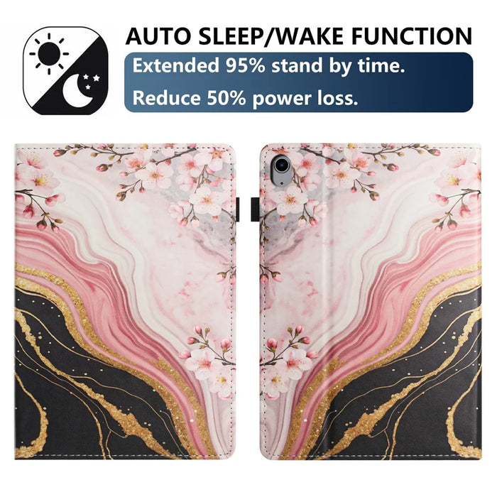 For iPad mini (2024)  /  (2021) Tablet Case Litchi Texture Pattern Printing Leather Cover Auto Sleep  /  Wake with Card Holder - Marble Flower - 4