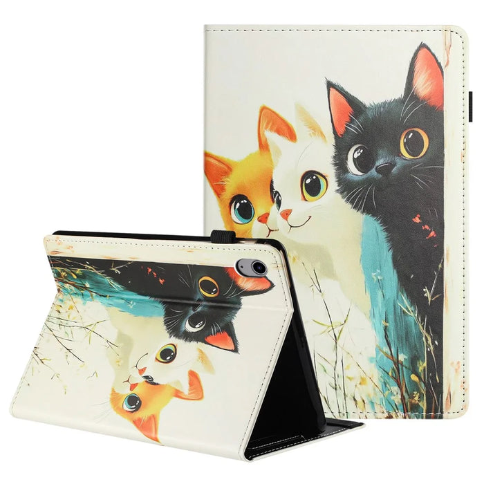 For iPad 10.9 (2022) Tablet Case Litchi Texture Pattern Printing Leather Cover Auto Sleep  /  Wake with Card Holder - Three Cats - 1