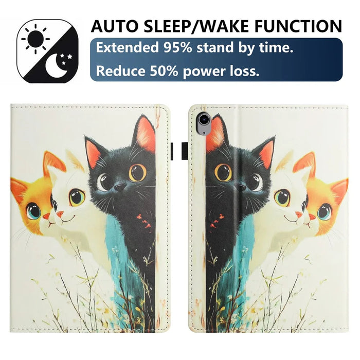 For iPad 10.9 (2022) Tablet Case Litchi Texture Pattern Printing Leather Cover Auto Sleep  /  Wake with Card Holder - Three Cats - 4