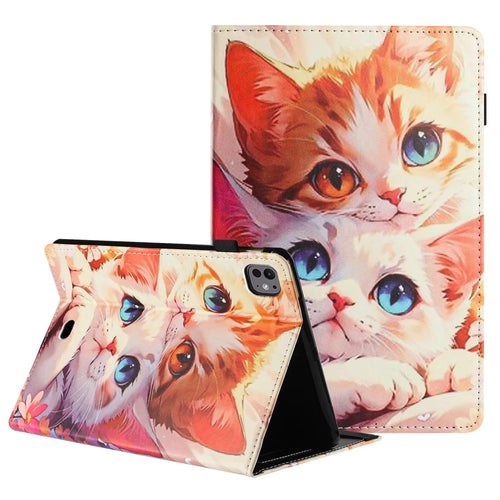 For iPad Pro 11 (2025) / 11 (2024) Tablet Case Litchi Texture Pattern Printing Leather Cover Auto Sleep  /  Wake with Card Holder - Two Cats - 1