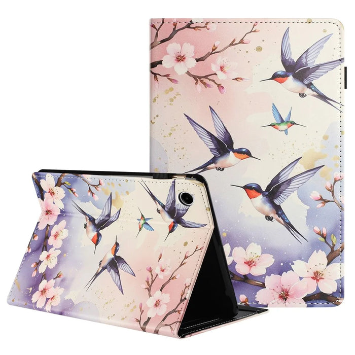 For Samsung Galaxy Tab A9+ Tablet Case Litchi Texture Pattern Printing Leather Cover Auto Sleep  /  Wake with Card Holder - Plum Swallow - 1