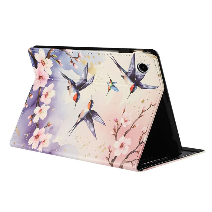 For Samsung Galaxy Tab A9+ Tablet Case Litchi Texture Pattern Printing Leather Cover Auto Sleep  /  Wake with Card Holder - Plum Swallow - 3