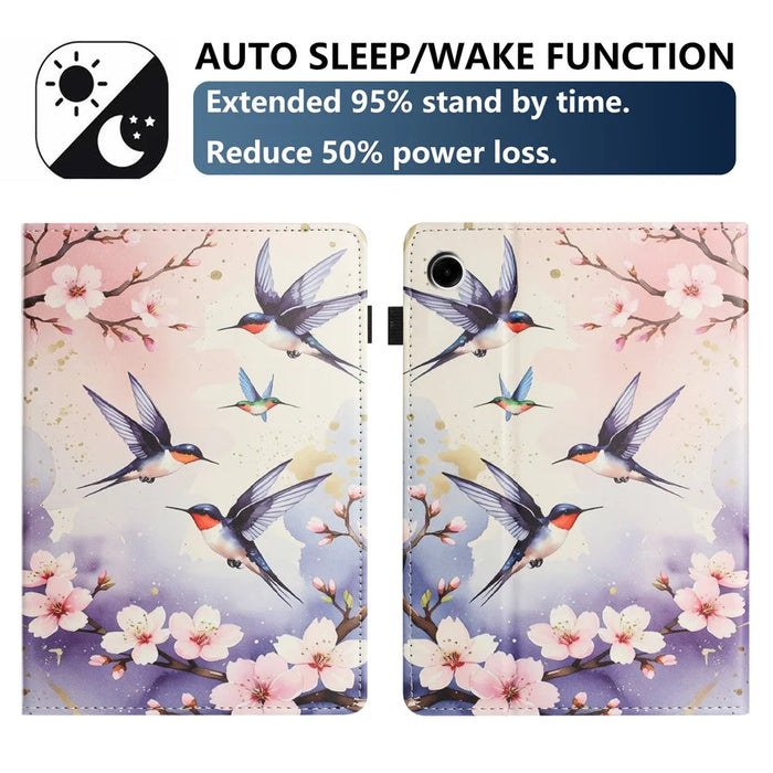 For Samsung Galaxy Tab A9+ Tablet Case Litchi Texture Pattern Printing Leather Cover Auto Sleep  /  Wake with Card Holder - Plum Swallow - 4