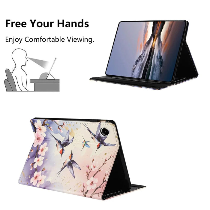 For Samsung Galaxy Tab A9+ Tablet Case Litchi Texture Pattern Printing Leather Cover Auto Sleep  /  Wake with Card Holder - Plum Swallow - 5