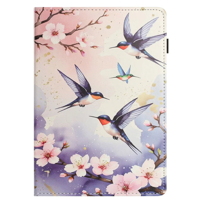 For Samsung Galaxy Tab A9+ Tablet Case Litchi Texture Pattern Printing Leather Cover Auto Sleep  /  Wake with Card Holder - Plum Swallow - 6
