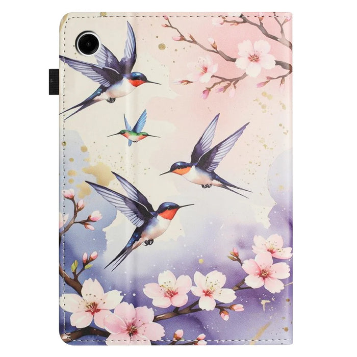 For Samsung Galaxy Tab A9+ Tablet Case Litchi Texture Pattern Printing Leather Cover Auto Sleep  /  Wake with Card Holder - Plum Swallow - 7
