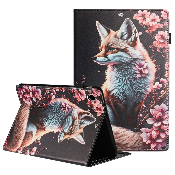 For Samsung Galaxy Tab A9 Tablet Case Litchi Texture Pattern Printing Leather Cover Auto Sleep  /  Wake with Card Holder - Fox - 1