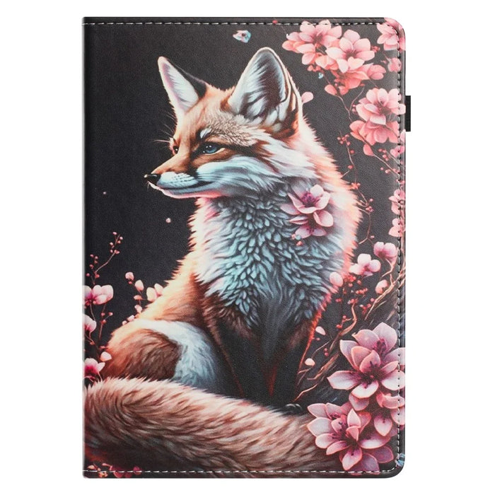 For Samsung Galaxy Tab A9 Tablet Case Litchi Texture Pattern Printing Leather Cover Auto Sleep  /  Wake with Card Holder - Fox - 6