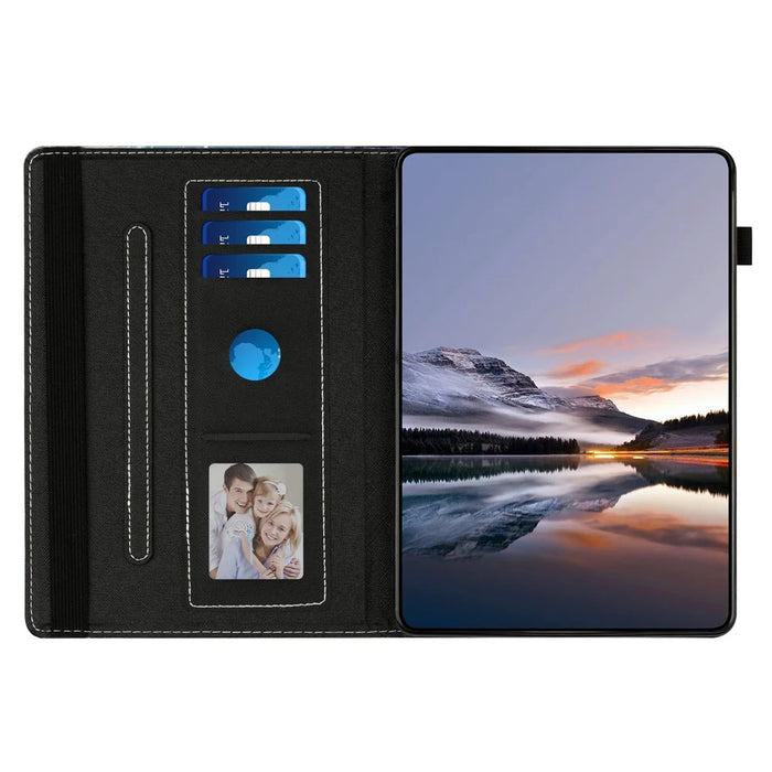 For Samsung Galaxy Tab S10 FE / S9 FE / S9 Tablet Case Litchi Texture Pattern Printing Leather Cover with Card Holder - Owl - 2