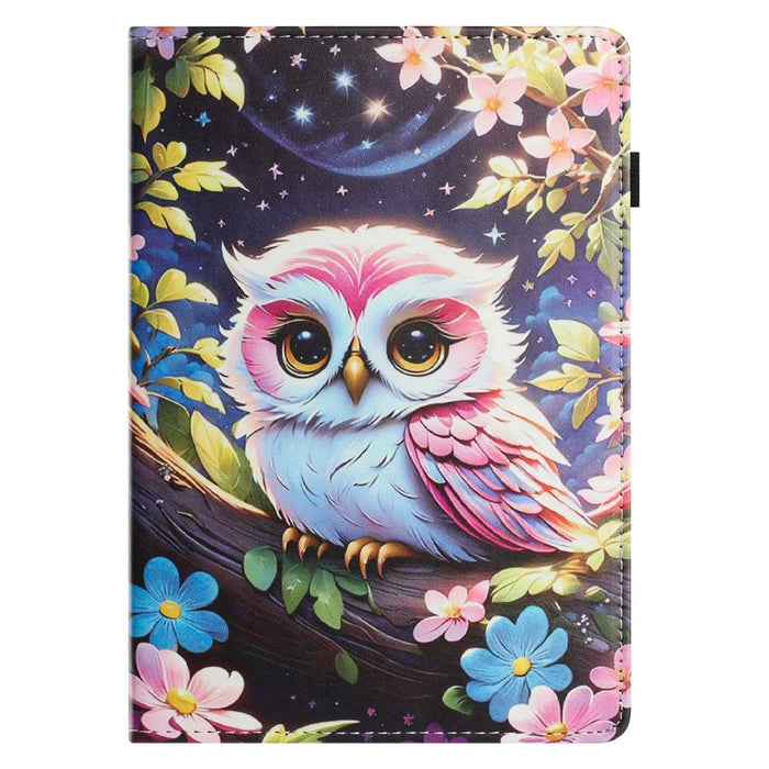 For Samsung Galaxy Tab S10 FE / S9 FE / S9 Tablet Case Litchi Texture Pattern Printing Leather Cover with Card Holder - Owl - 6