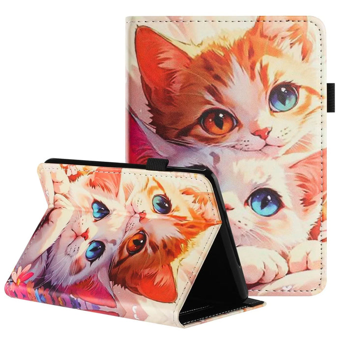 For Amazon Kindle Paperwhite 6 (2024) Tablet Case Litchi Texture Pattern Printing Leather Cover Auto Sleep  /  Wake with Card Holder - Two Cats - 1