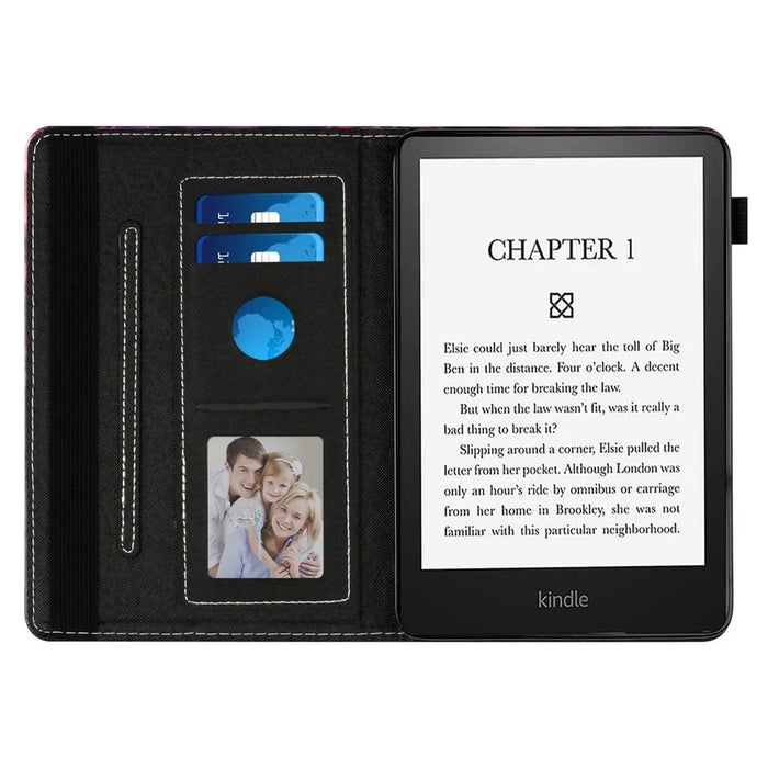 For Amazon Kindle Paperwhite 6 (2024) Tablet Case Litchi Texture Pattern Printing Leather Cover Auto Sleep  /  Wake with Card Holder - Two Cats - 2