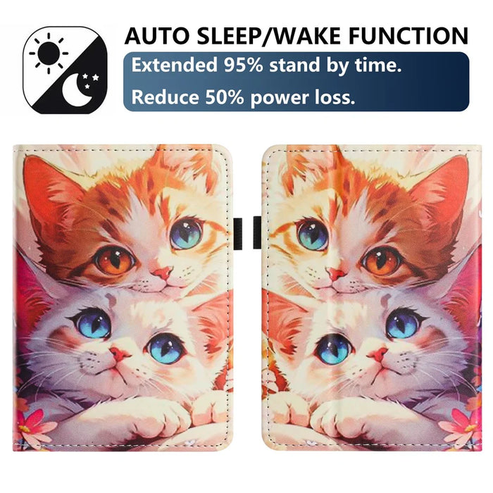 For Amazon Kindle Paperwhite 6 (2024) Tablet Case Litchi Texture Pattern Printing Leather Cover Auto Sleep  /  Wake with Card Holder - Two Cats - 4