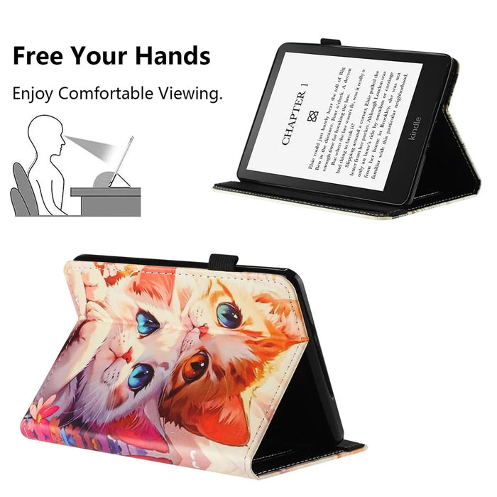 For Amazon Kindle Paperwhite 6 (2024) Tablet Case Litchi Texture Pattern Printing Leather Cover Auto Sleep  /  Wake with Card Holder - Two Cats - 5