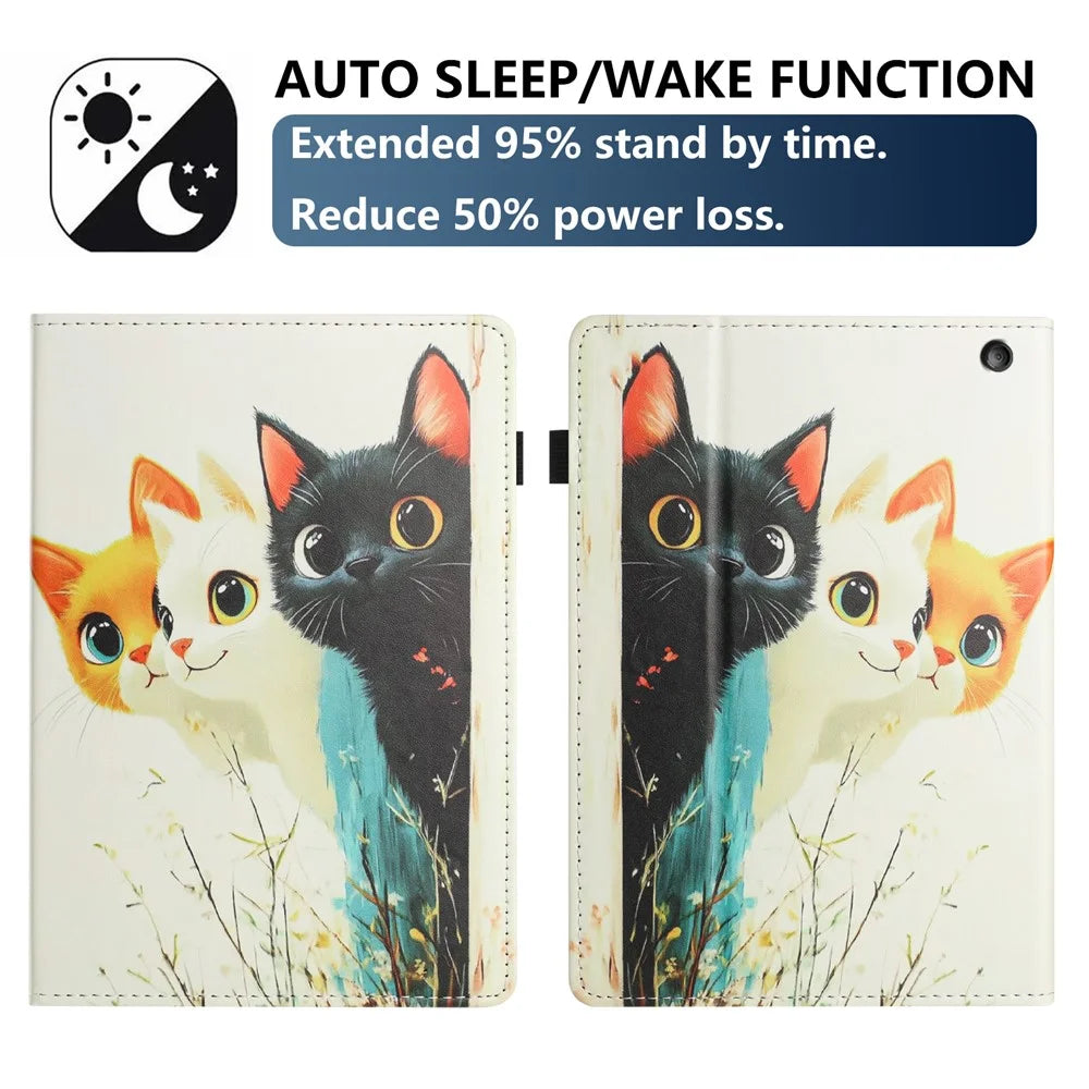 For Amazon Kindle Fire Max 11 2023 Tablet Case Litchi Texture Pattern Printing Leather Cover Auto Sleep  /  Wake with Card Holder - Three Cats - 4