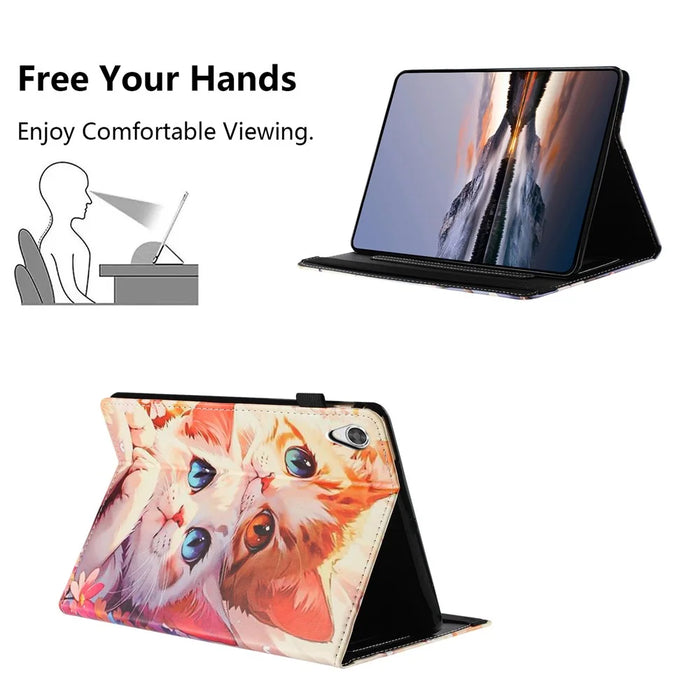 For Lenovo Tab M9 TB-310FU Tablet Case Litchi Texture Pattern Printing Leather Cover Auto Sleep  /  Wake with Card Holder - Two Cats - 5