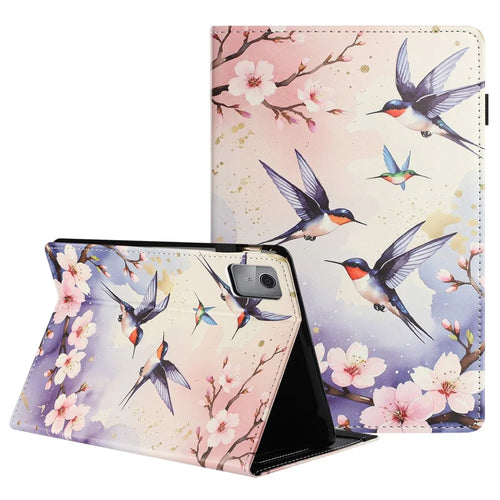 For Lenovo Tab M11 Tablet Case Litchi Texture Pattern Printing Leather Cover Auto Sleep  /  Wake with Card Holder - Plum Swallow - 1