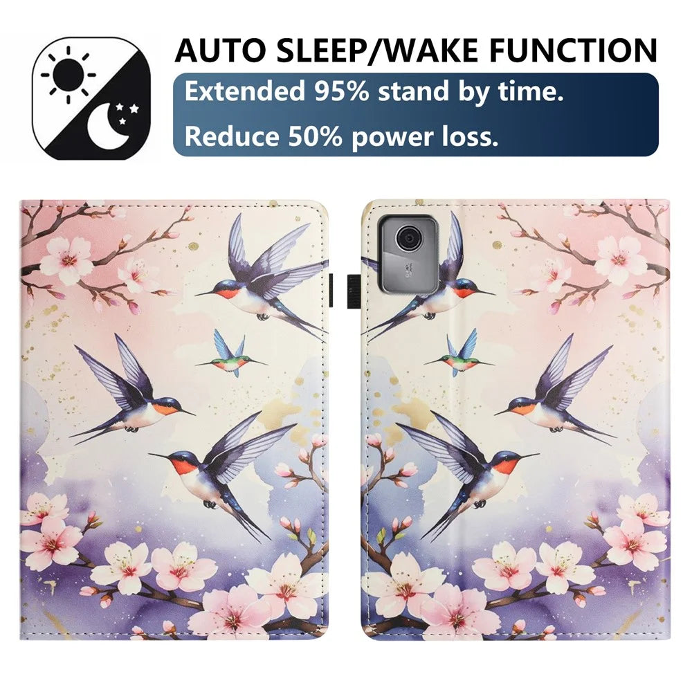 For Lenovo Tab M11 Tablet Case Litchi Texture Pattern Printing Leather Cover Auto Sleep  /  Wake with Card Holder - Plum Swallow - 4