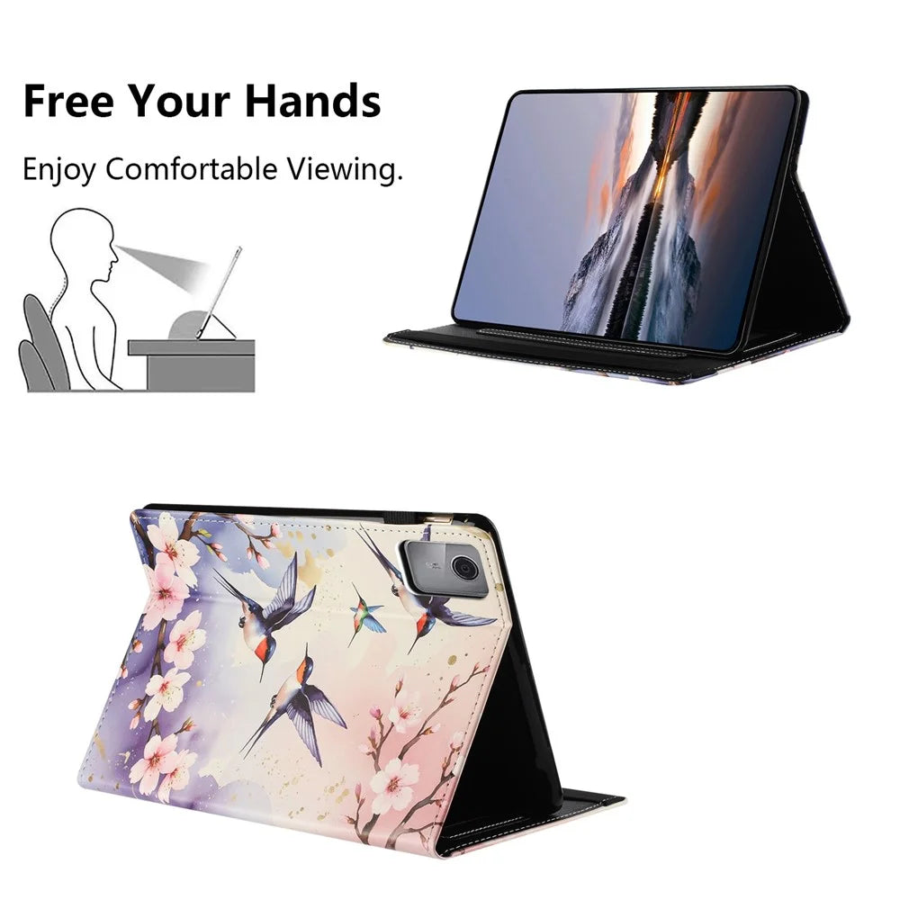 For Lenovo Tab M11 Tablet Case Litchi Texture Pattern Printing Leather Cover Auto Sleep  /  Wake with Card Holder - Plum Swallow - 5