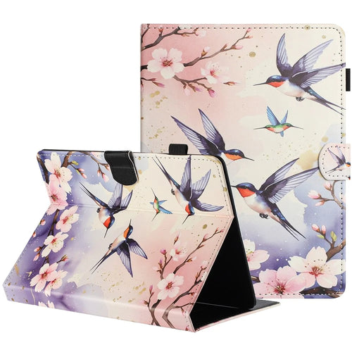 Universal 7-inch Tablet Case Litchi Texture Pattern Printing Leather Cover Auto Sleep  /  Wake with Card Holder - Plum Swallow - 1
