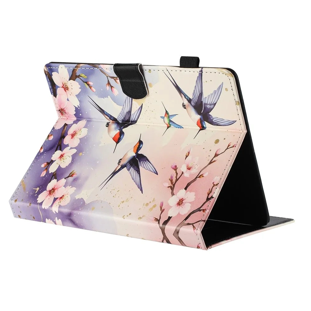 Universal 7-inch Tablet Case Litchi Texture Pattern Printing Leather Cover Auto Sleep  /  Wake with Card Holder - Plum Swallow - 4