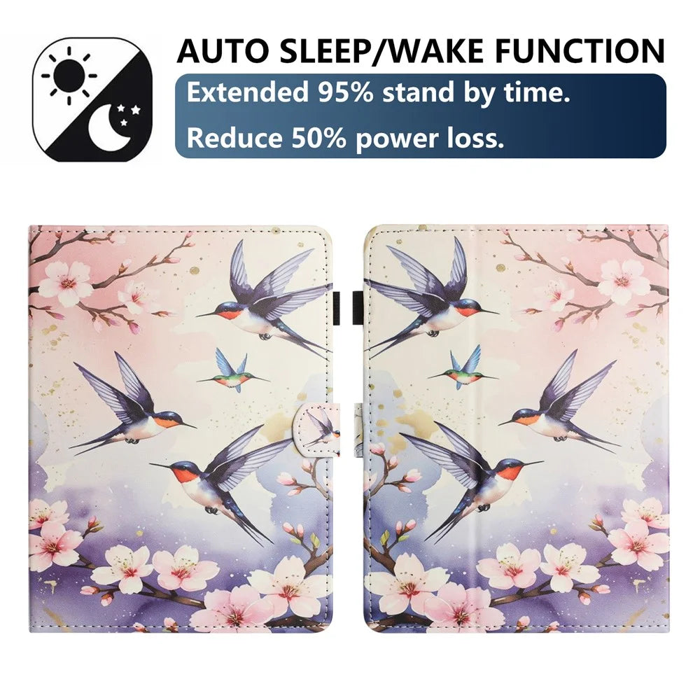 Universal 7-inch Tablet Case Litchi Texture Pattern Printing Leather Cover Auto Sleep  /  Wake with Card Holder - Plum Swallow - 5