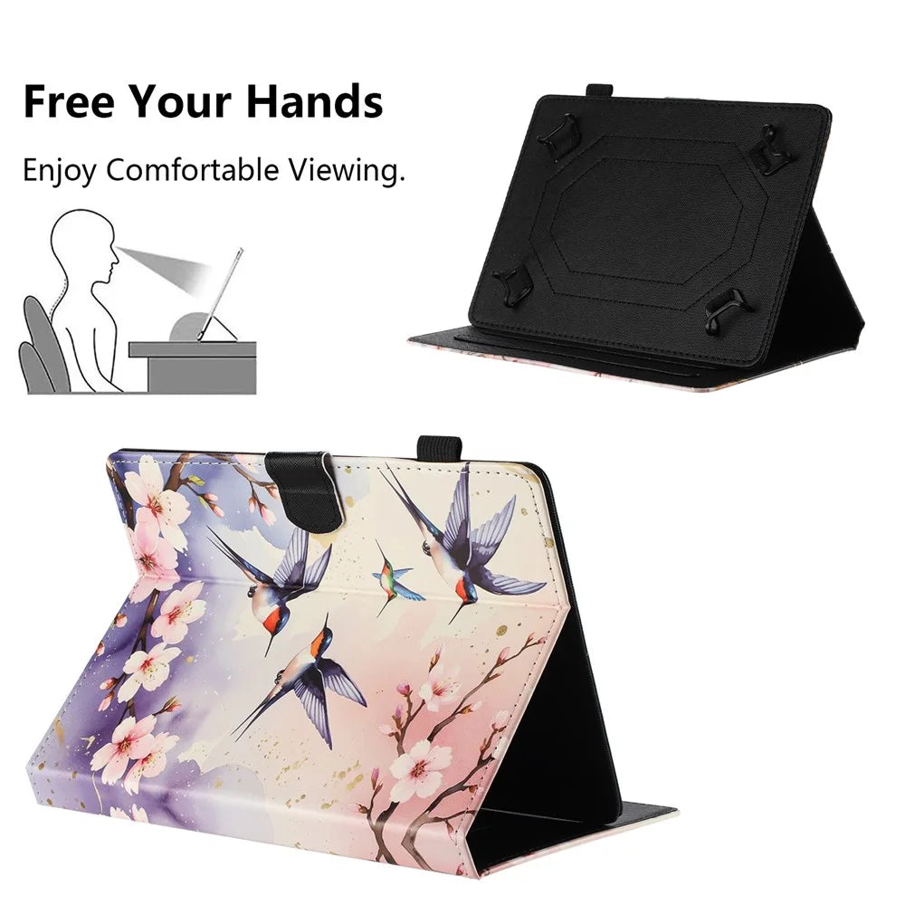 Universal 7-inch Tablet Case Litchi Texture Pattern Printing Leather Cover Auto Sleep  /  Wake with Card Holder - Plum Swallow - 6