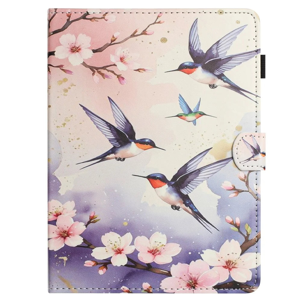 Universal 7-inch Tablet Case Litchi Texture Pattern Printing Leather Cover Auto Sleep  /  Wake with Card Holder - Plum Swallow - 7