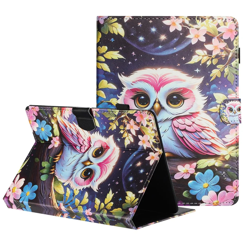 Universal 10-inch Tablet Case Litchi Texture Pattern Printing Leather Cover Auto Sleep  /  Wake with Card Holder - Owl - 1