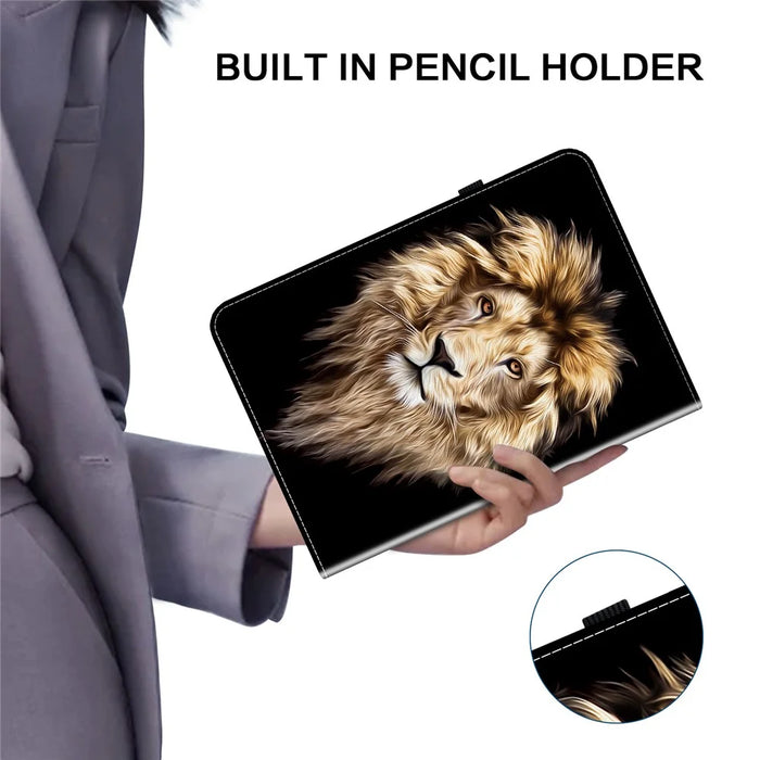 For iPad mini (2024)  /  (2021) Leather Case Pattern Printed Stand Tablet Cover with Card Slots - Lion Head - 5