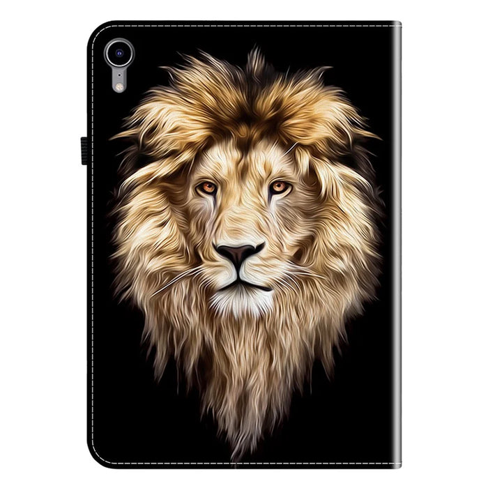For iPad mini (2024)  /  (2021) Leather Case Pattern Printed Stand Tablet Cover with Card Slots - Lion Head - 6