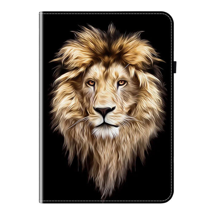 For iPad mini (2024)  /  (2021) Leather Case Pattern Printed Stand Tablet Cover with Card Slots - Lion Head - 7