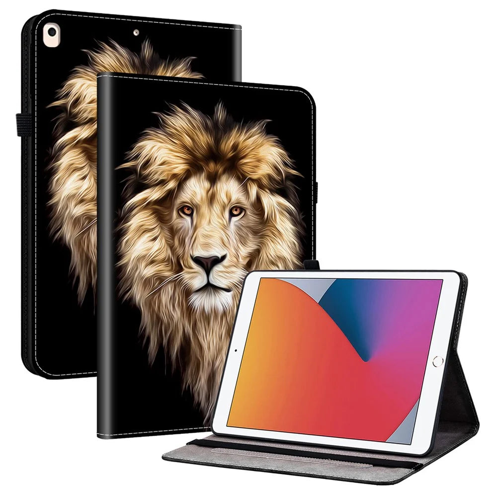 Leather Case For iPad 10.2 (2021)  /  (2020)  /  (2019)  /  Air 10.5 inch (2019) Pattern Printed Stand Tablet Cover with Card Slots - Lion Head - 1