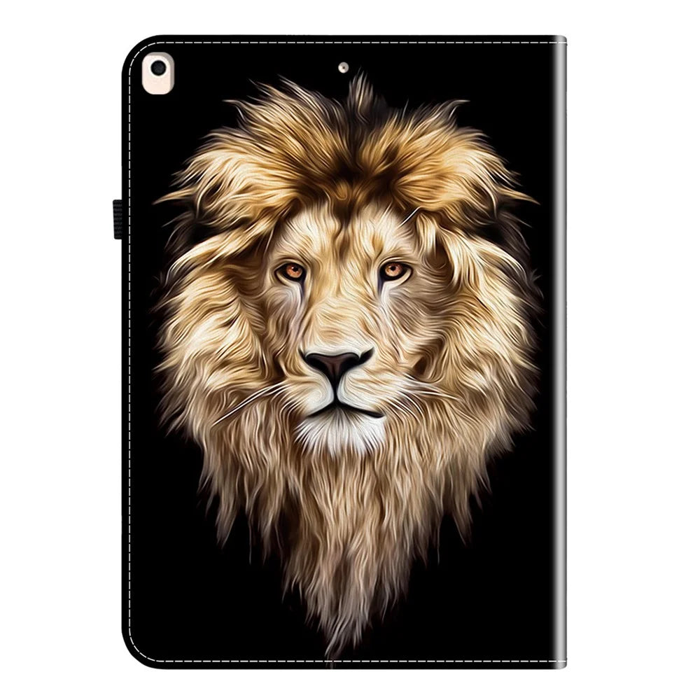 Leather Case For iPad 10.2 (2021)  /  (2020)  /  (2019)  /  Air 10.5 inch (2019) Pattern Printed Stand Tablet Cover with Card Slots - Lion Head - 6