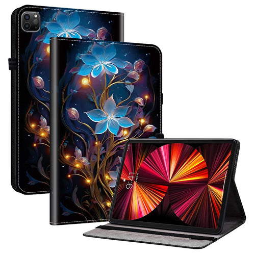 Leather Case For iPad Air 11 (2026) / (2025) / (2024)  /  Air (2022)  /  (2020)  /  Pro 11 (2022) Pattern Printed Tablet Cover with Card Slots - Small Lantern Flower - 1