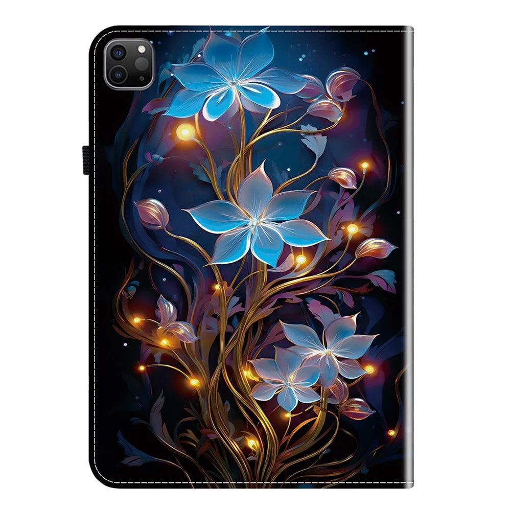Leather Case For iPad Air 11 (2026) / (2025) / (2024)  /  Air (2022)  /  (2020)  /  Pro 11 (2022) Pattern Printed Tablet Cover with Card Slots - Small Lantern Flower - 6