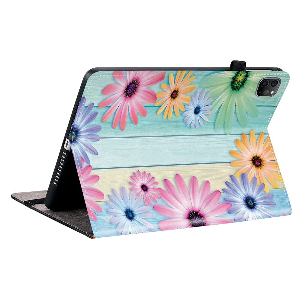 Leather Case For iPad Air 13 (2026) / (2025) / (2024) / Pro 12.9 (2022) / (2021) / (2020) Pattern Printed Tablet Cover with Card Slots - Sunflower - 4