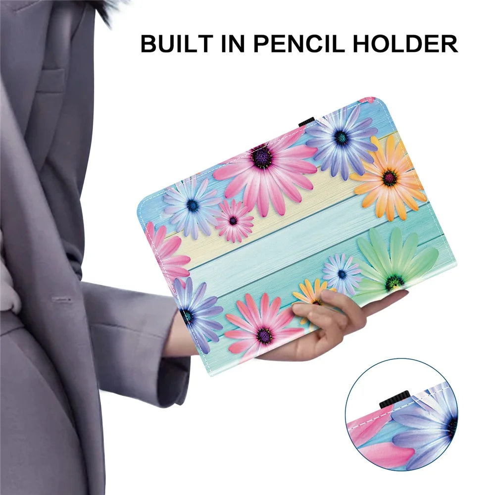 Leather Case For iPad Air 13 (2026) / (2025) / (2024) / Pro 12.9 (2022) / (2021) / (2020) Pattern Printed Tablet Cover with Card Slots - Sunflower - 5