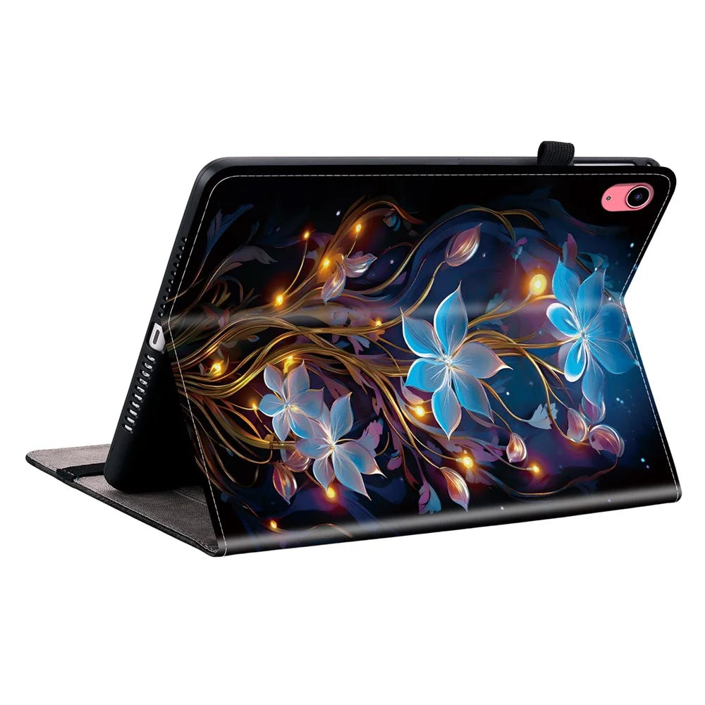 For iPad (2025)  /  10.9 (2022) Leather Case Pattern Printed Stand Tablet Cover with Card Slots - Small Lantern Flower - 4