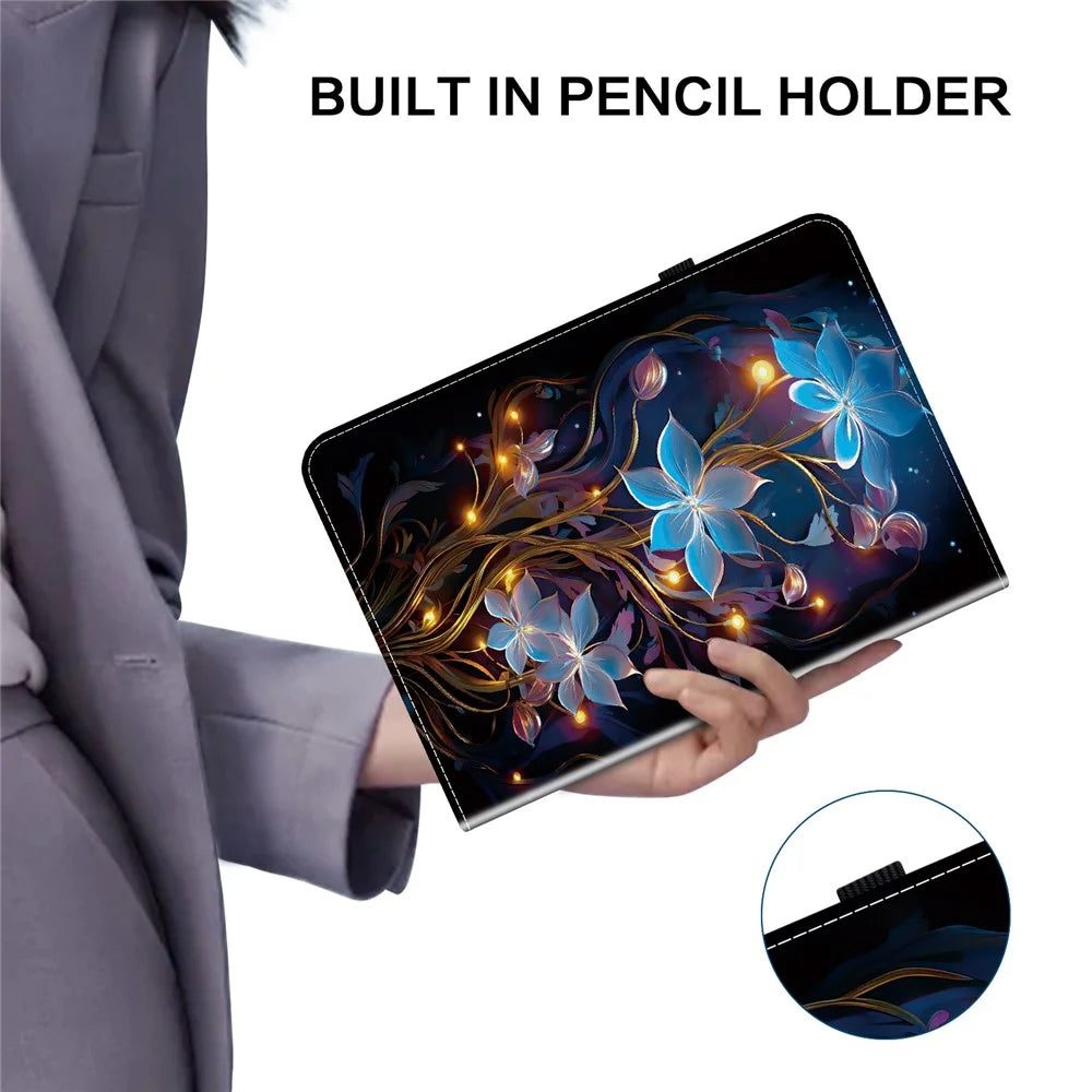 For iPad (2025)  /  10.9 (2022) Leather Case Pattern Printed Stand Tablet Cover with Card Slots - Small Lantern Flower - 5