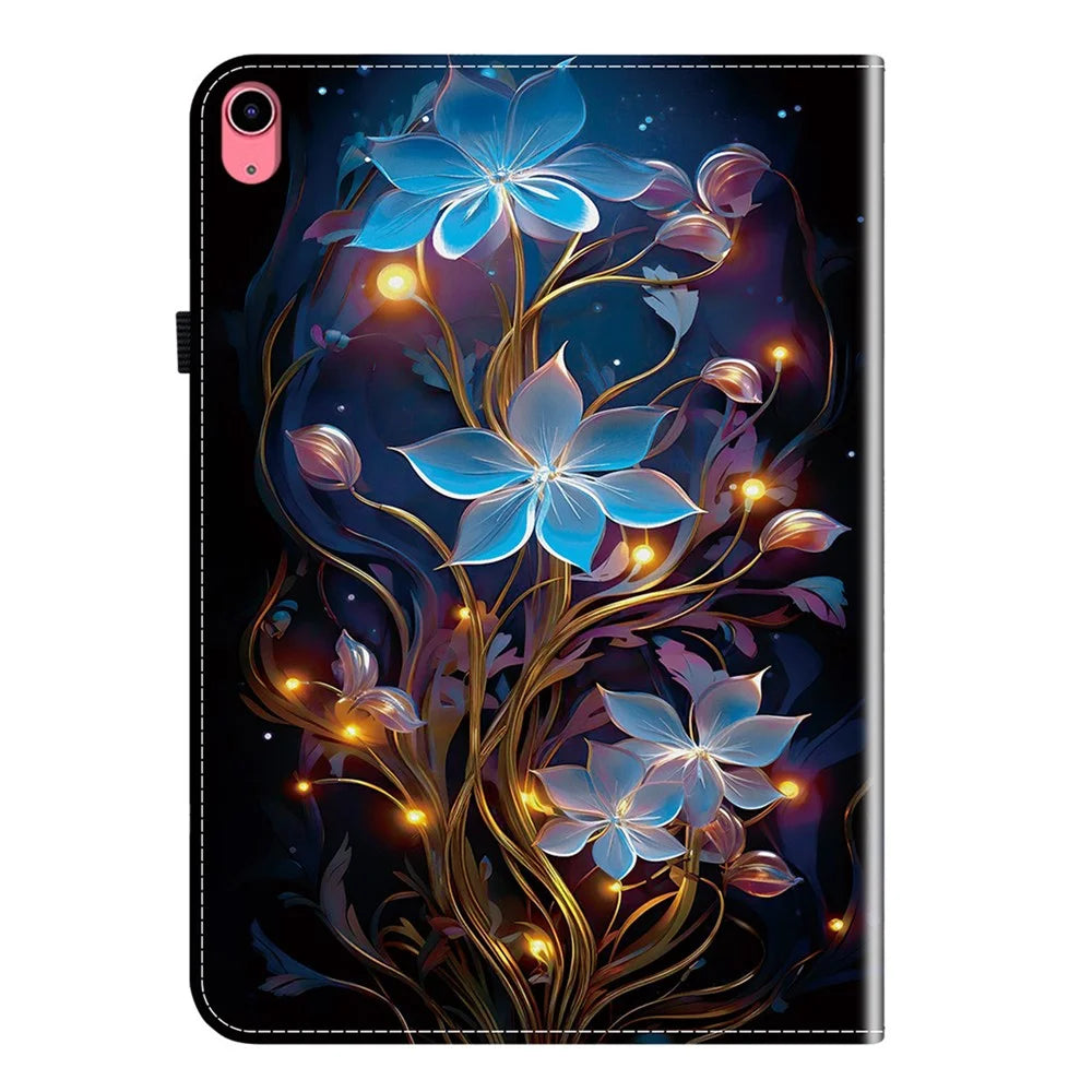 For iPad (2025)  /  10.9 (2022) Leather Case Pattern Printed Stand Tablet Cover with Card Slots - Small Lantern Flower - 6