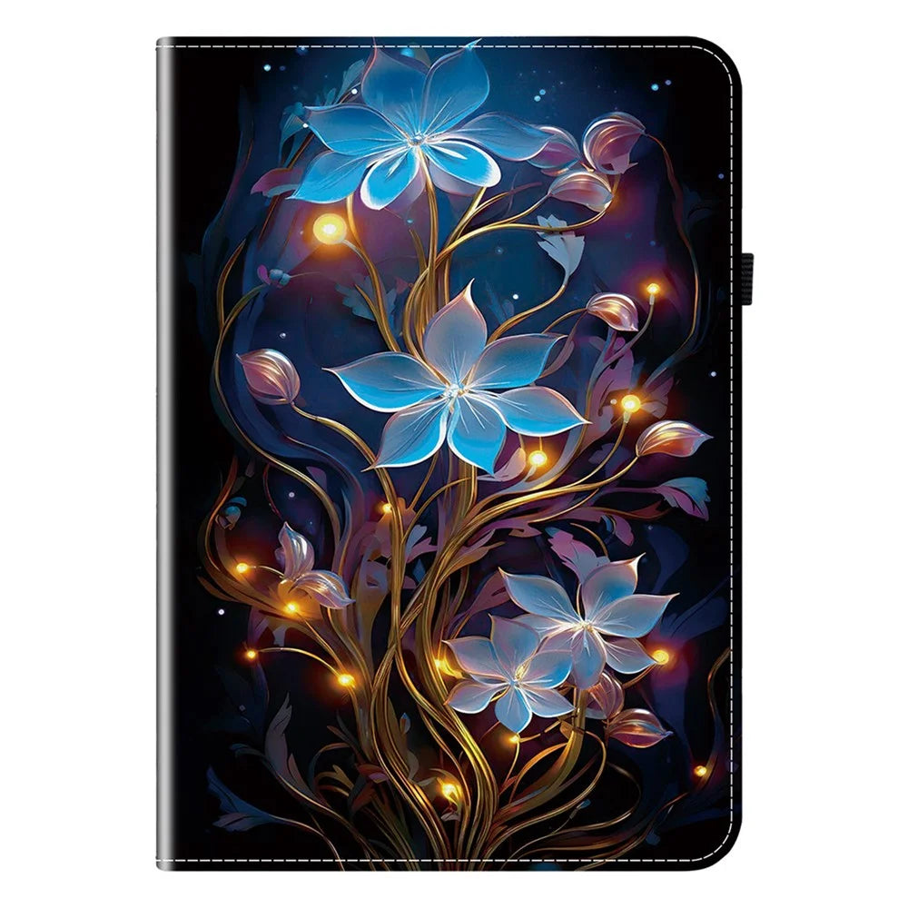 For iPad (2025)  /  10.9 (2022) Leather Case Pattern Printed Stand Tablet Cover with Card Slots - Small Lantern Flower - 7