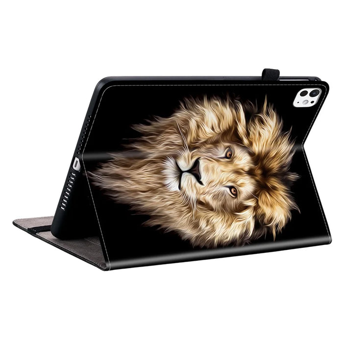 For iPad Pro 11 (2025) / 11 (2024) Leather Case Pattern Printed Stand Tablet Cover with Card Slots - Lion Head - 4