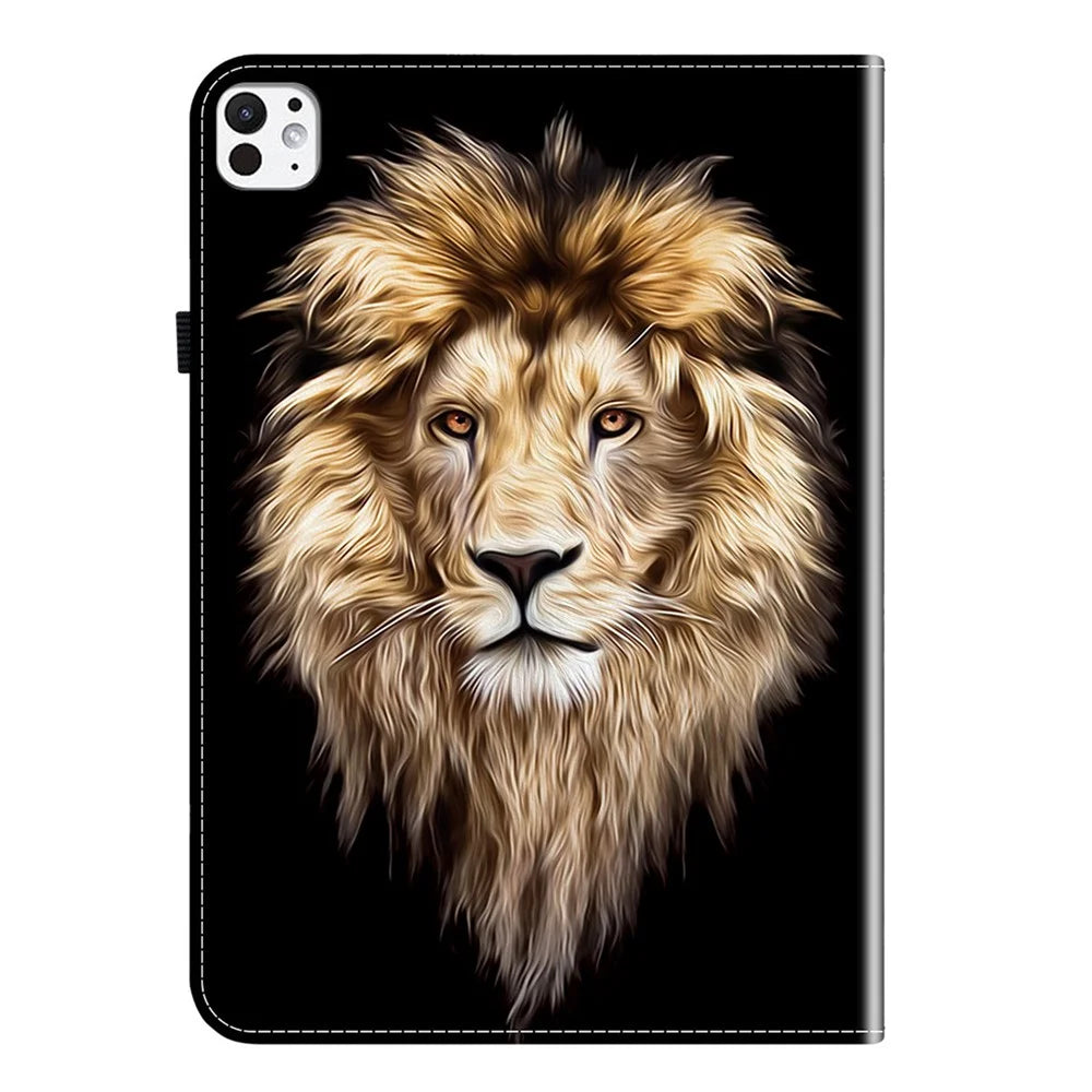 For iPad Pro 13 (2025) / 13 (2024) Leather Case Pattern Printed Stand Tablet Cover with Card Slots - Lion Head - 7
