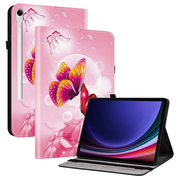 Leather Case For Samsung Galaxy Tab S10 Lite / S10 FE / S9 FE / S9 Pattern Printed Stand Tablet Cover with Card Slots - Pink Butterfly - 1
